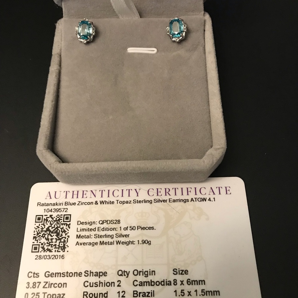 Natural Blue zircon stud earrings